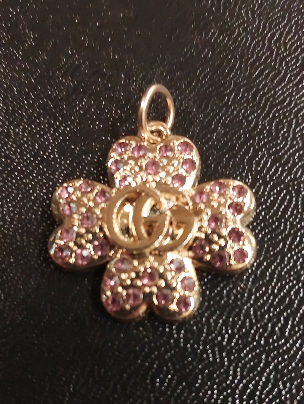 GG Gold-Tone Purple Crystal Flower Charm Pendant